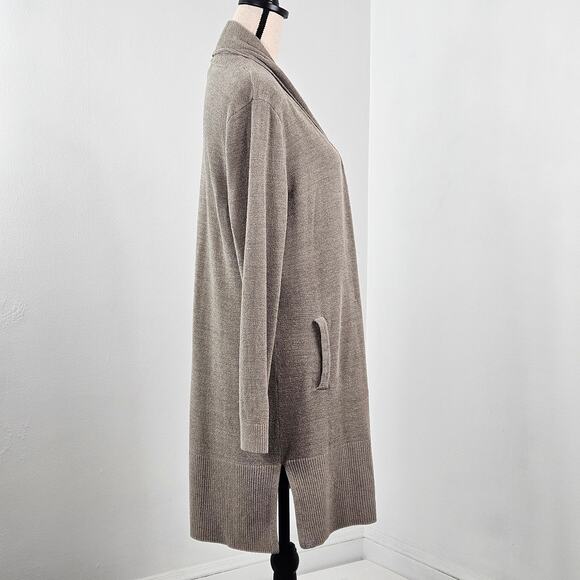 Barefoot Dreams Open Front Cardigan Sweater Long Neutral Taupe | Women's Medium - Picture 3 of 16